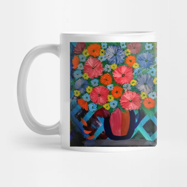 Colorblock layered background and mixed flowers in Bright colors in a vase by kkartwork